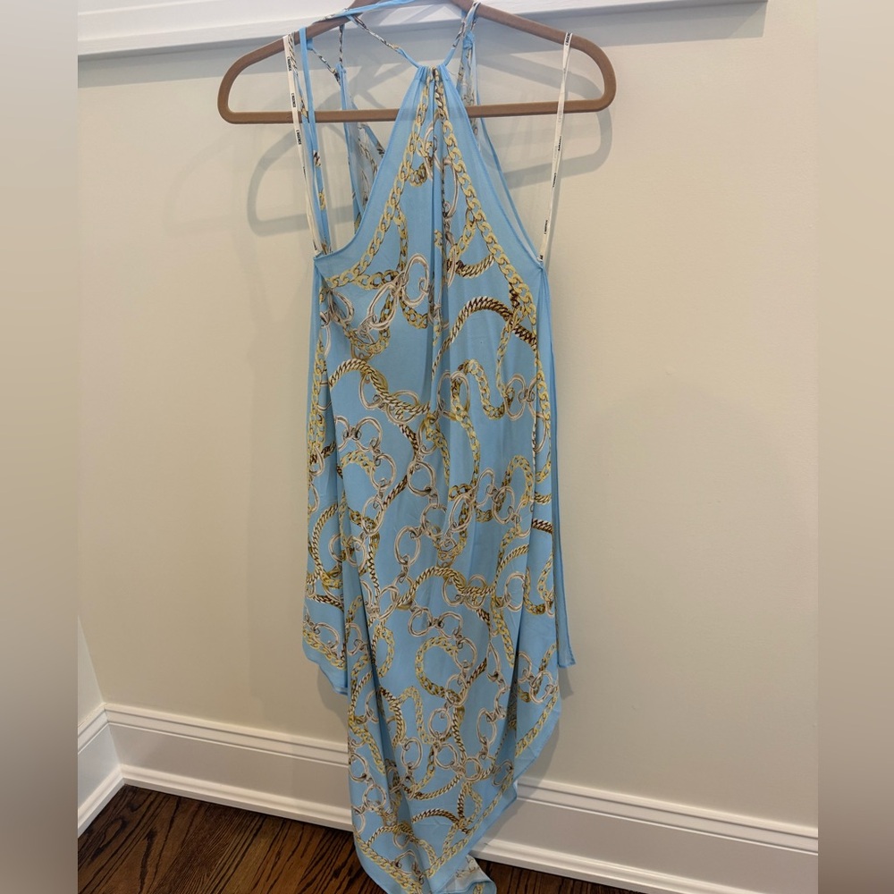 L'AGENCE Elise Chain print halter cover up dress small beach or pool blue gold